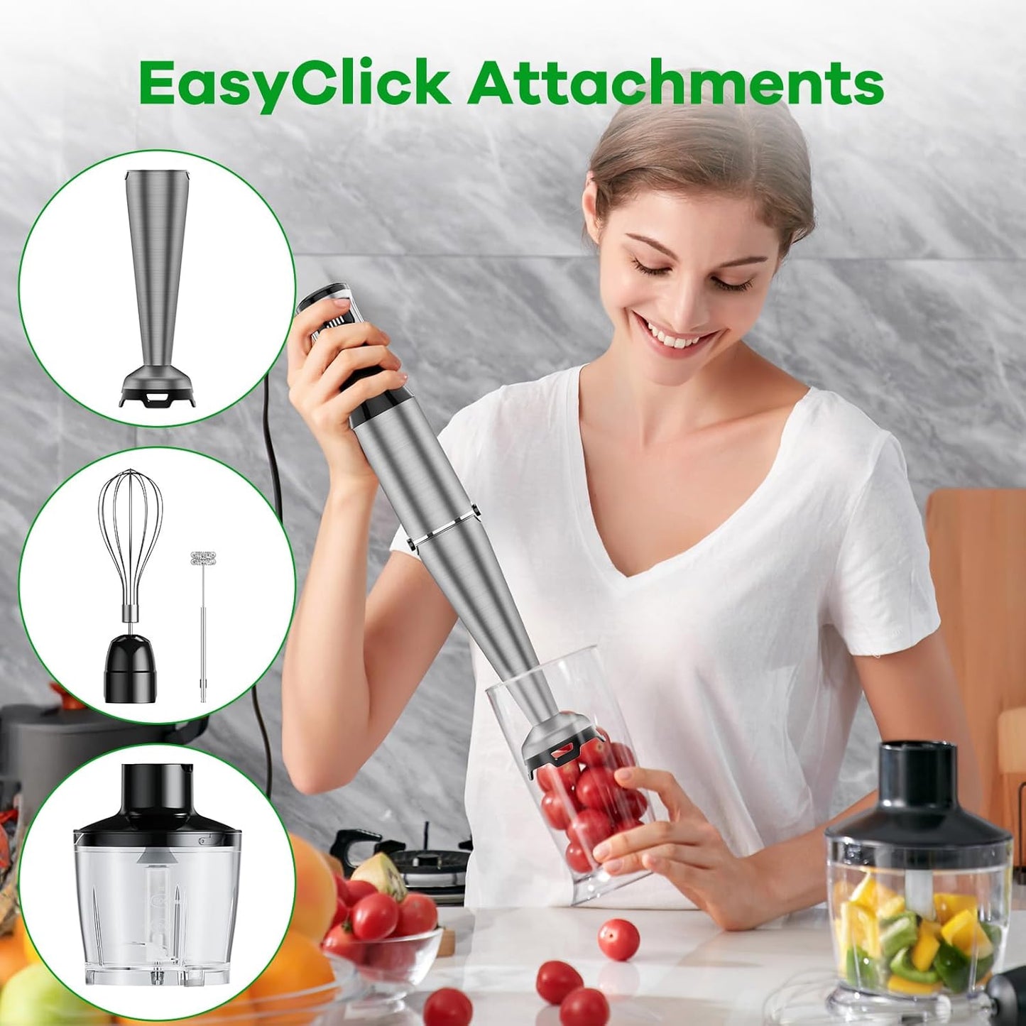 Immersion Blender Handheld 1100W – 5-in-1 Corded Hand Blender Set with Variable Speed, Stick Emulsifier, Chopper, Whisk & Frother for Baby Food, Soups & Smoothies