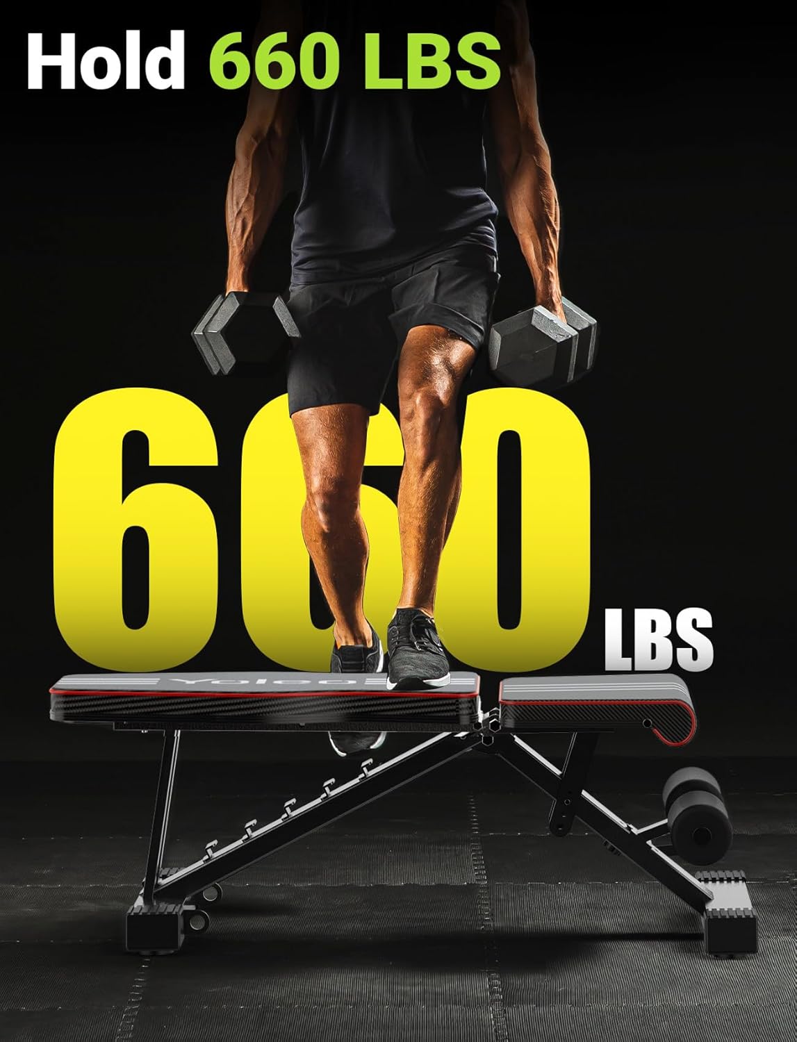 Yoleo Adjustable Weight Bench – Foldable Incline, Decline & Flat Utility Bench for Full Body Workout, Home Gym Strength Training & Bench Press (Black)