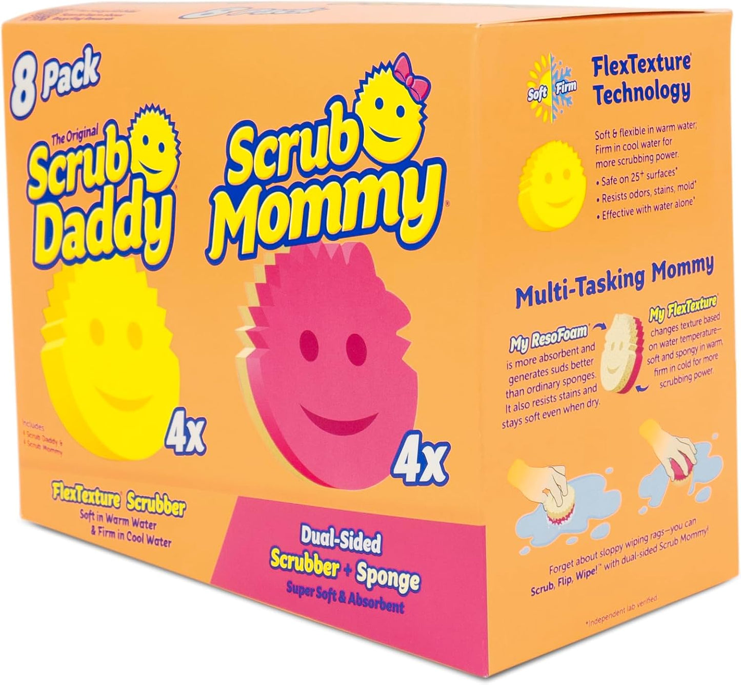 Scrub Daddy & Mommy Sponge Set – 8 Pack, Scratch-Free, BPA-Free, Odor Resistant