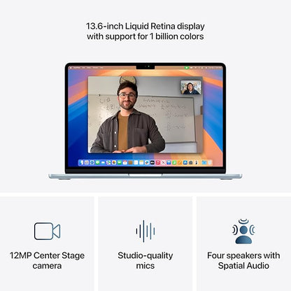Apple 2025 MacBook Air 13.6" M4 Chip – 16GB RAM, 256GB SSD, Liquid Retina Display, Touch ID, 12MP Camera, Sky Blue – Ultra-Lightweight & Built for Apple Intelligence