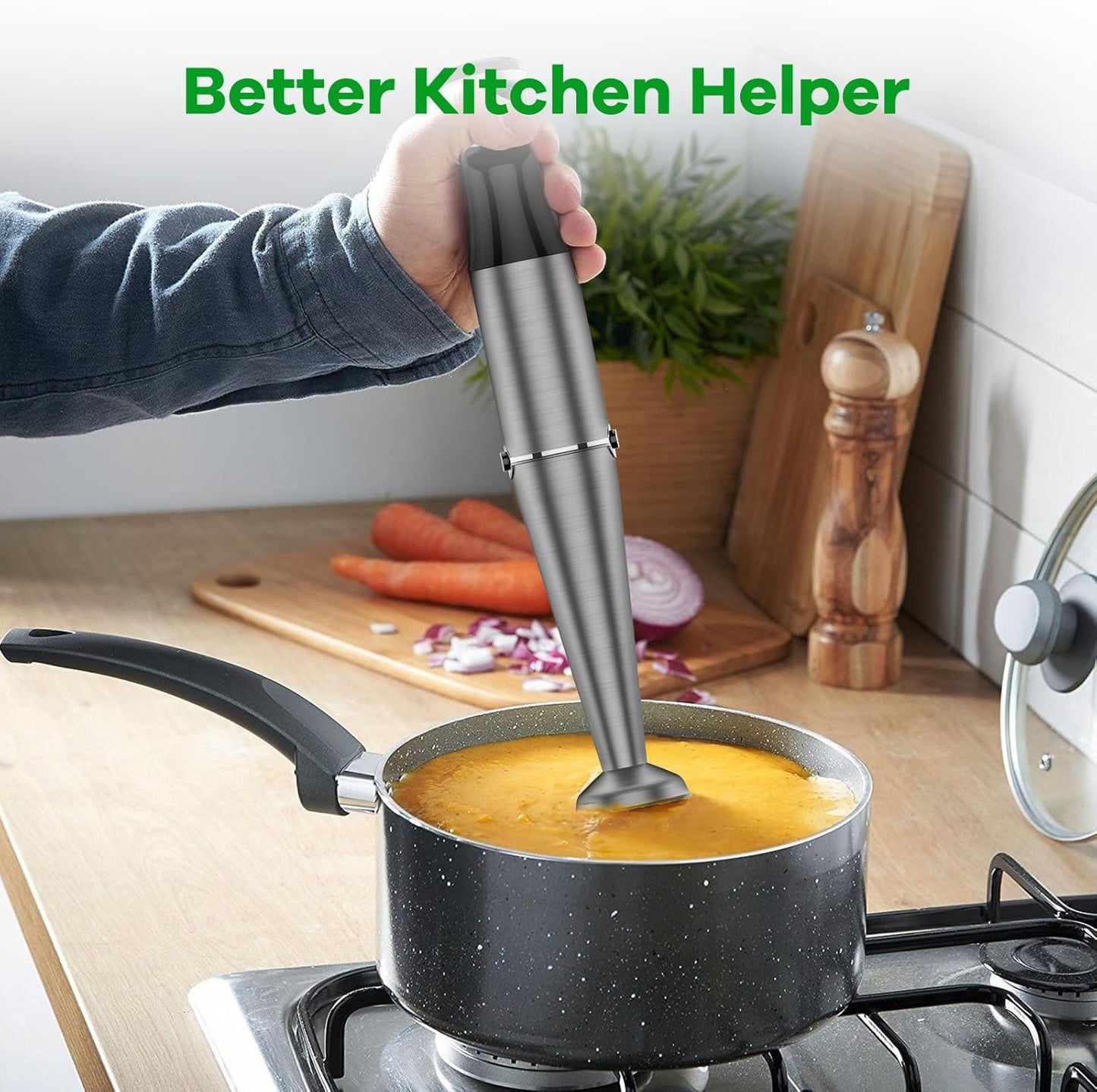 Immersion Blender Handheld 1100W – 5-in-1 Corded Hand Blender Set with Variable Speed, Stick Emulsifier, Chopper, Whisk & Frother for Baby Food, Soups & Smoothies