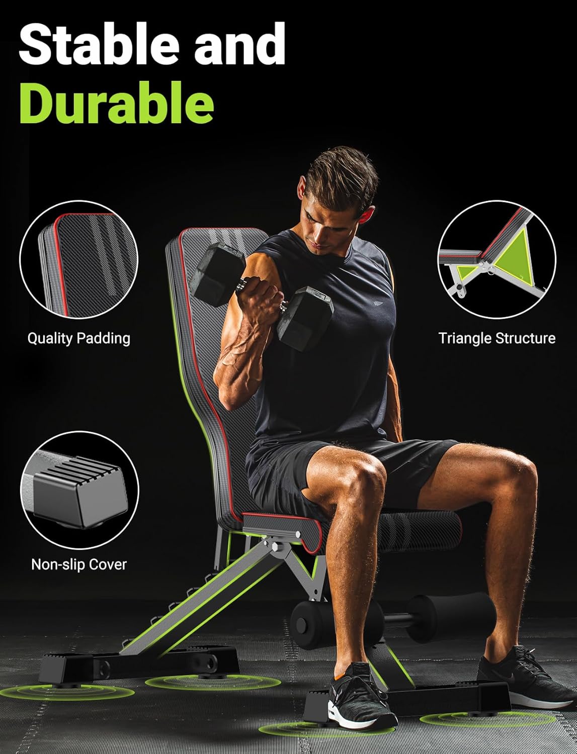 Yoleo Adjustable Weight Bench – Foldable Incline, Decline & Flat Utility Bench for Full Body Workout, Home Gym Strength Training & Bench Press (Black)
