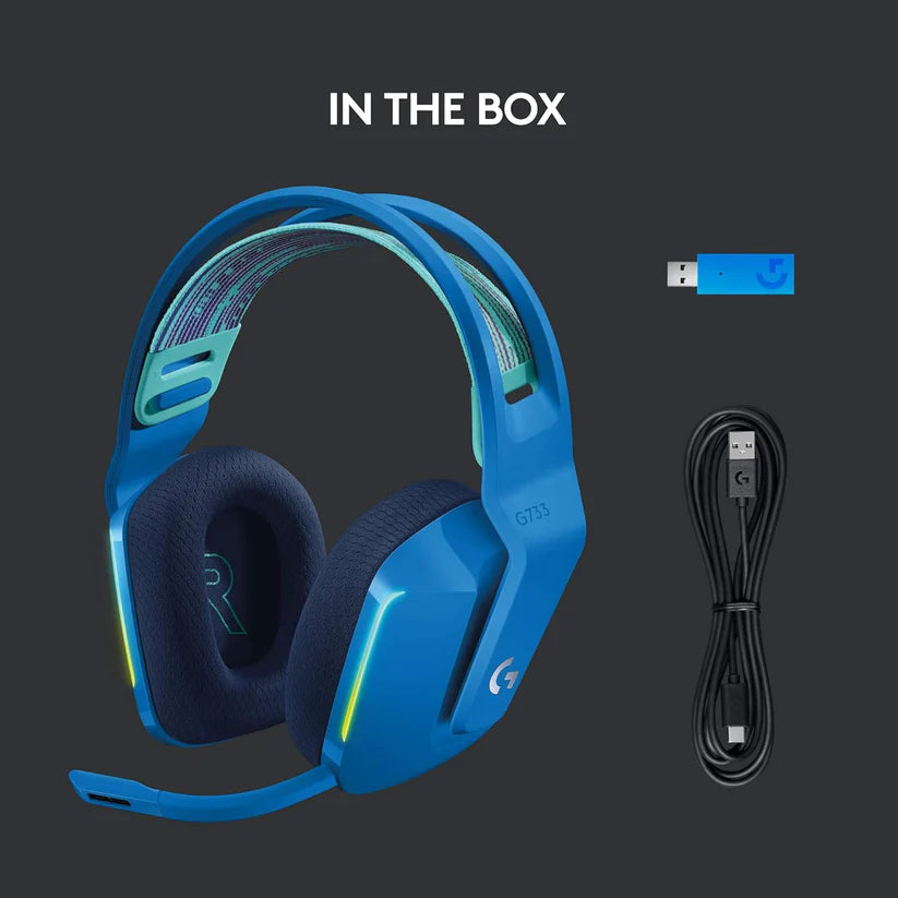 Logitech G733 Lightspeed Wireless Gaming Headset – Blue | RGB, Blue VO!CE Mic, PRO-G Audio, PC/PS5/PS4/Switch Compatible