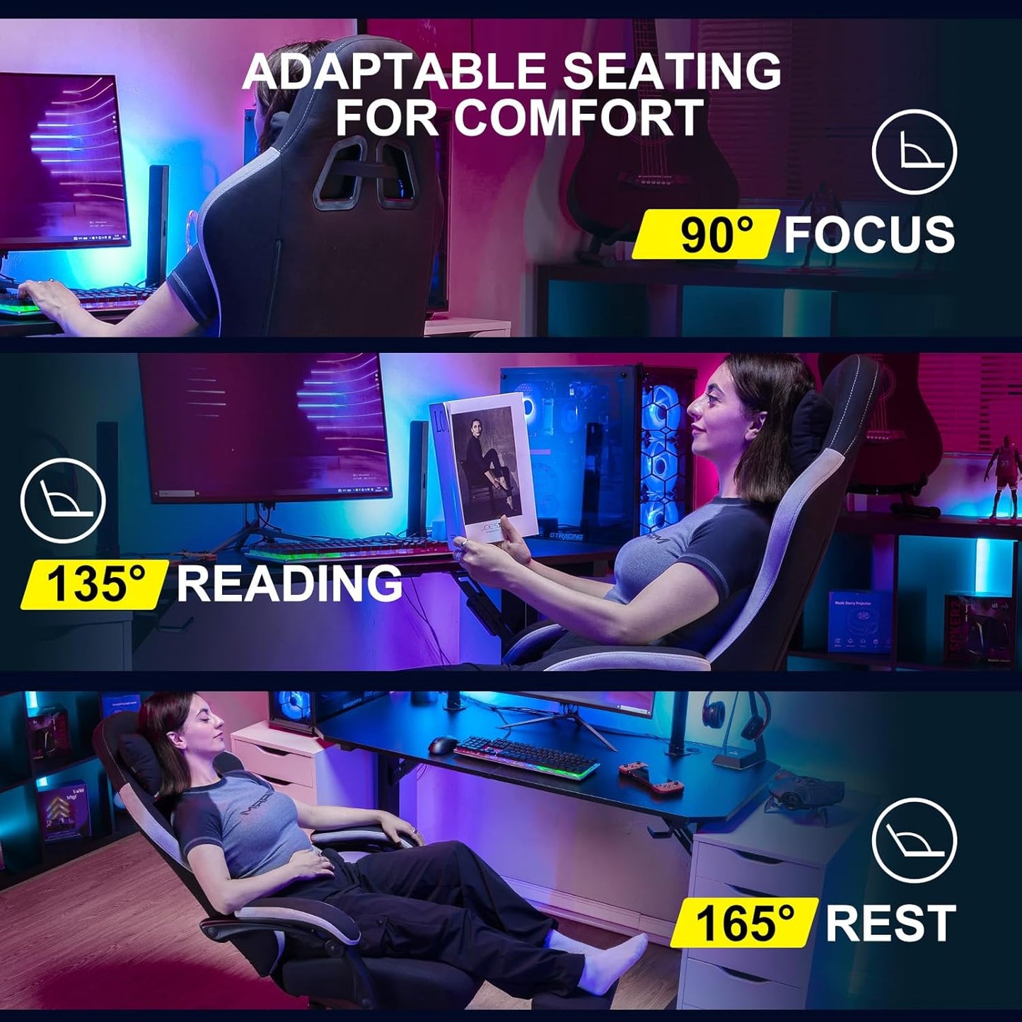 GTPLAYER Gaming Chair – High Back Ergonomic Computer Office Chair with Pocket Spring Cushion, Linkage Armrests, Lumbar Support & Footrest (Black)