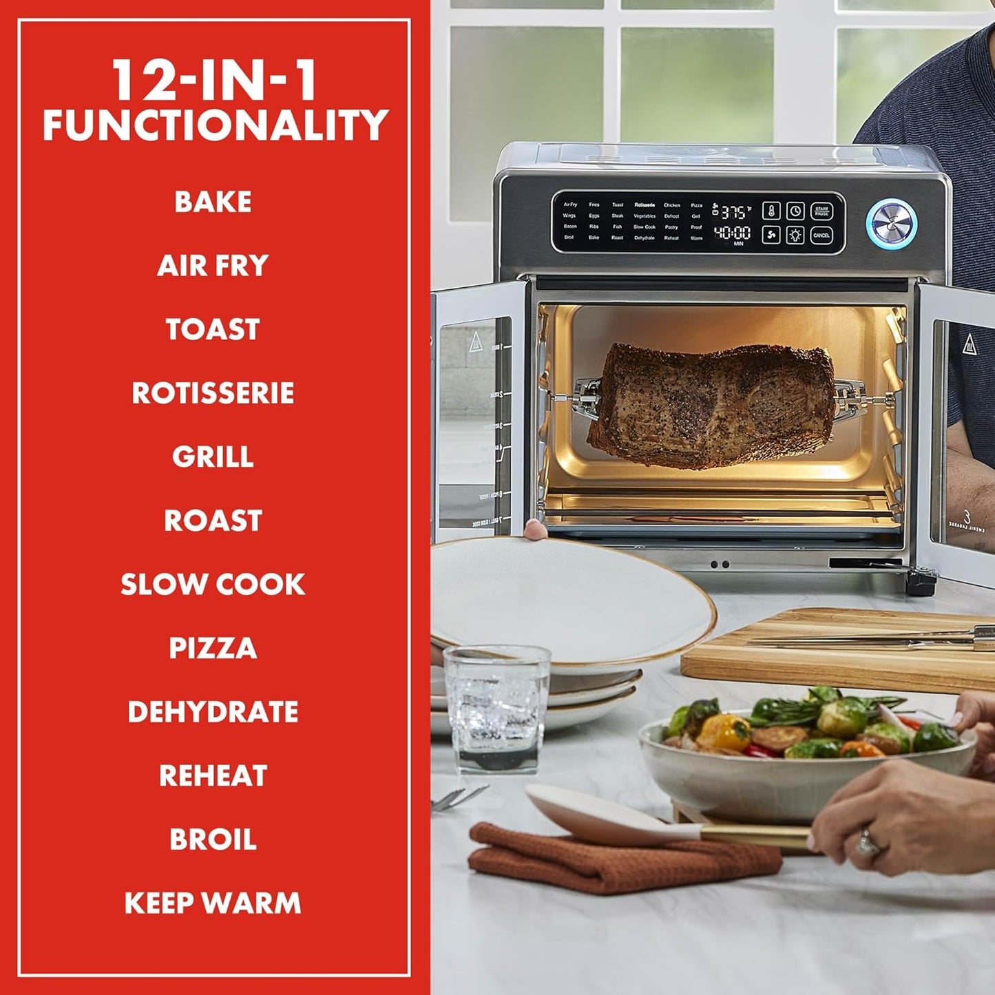 Emeril Lagasse Extra Large French Door Air Fryer Toaster Oven Combo – 26QT Stainless Steel, 24 Cooking Functions with Digital Controls & 7 Accessories