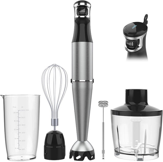 Immersion Blender Handheld 1100W – 5-in-1 Corded Hand Blender Set with Variable Speed, Stick Emulsifier, Chopper, Whisk & Frother for Baby Food, Soups & Smoothies