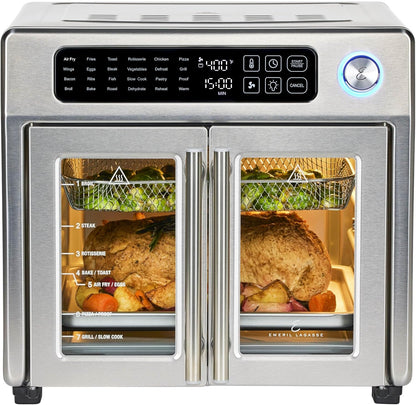 Emeril Lagasse Extra Large French Door Air Fryer Toaster Oven Combo – 26QT Stainless Steel, 24 Cooking Functions with Digital Controls & 7 Accessories
